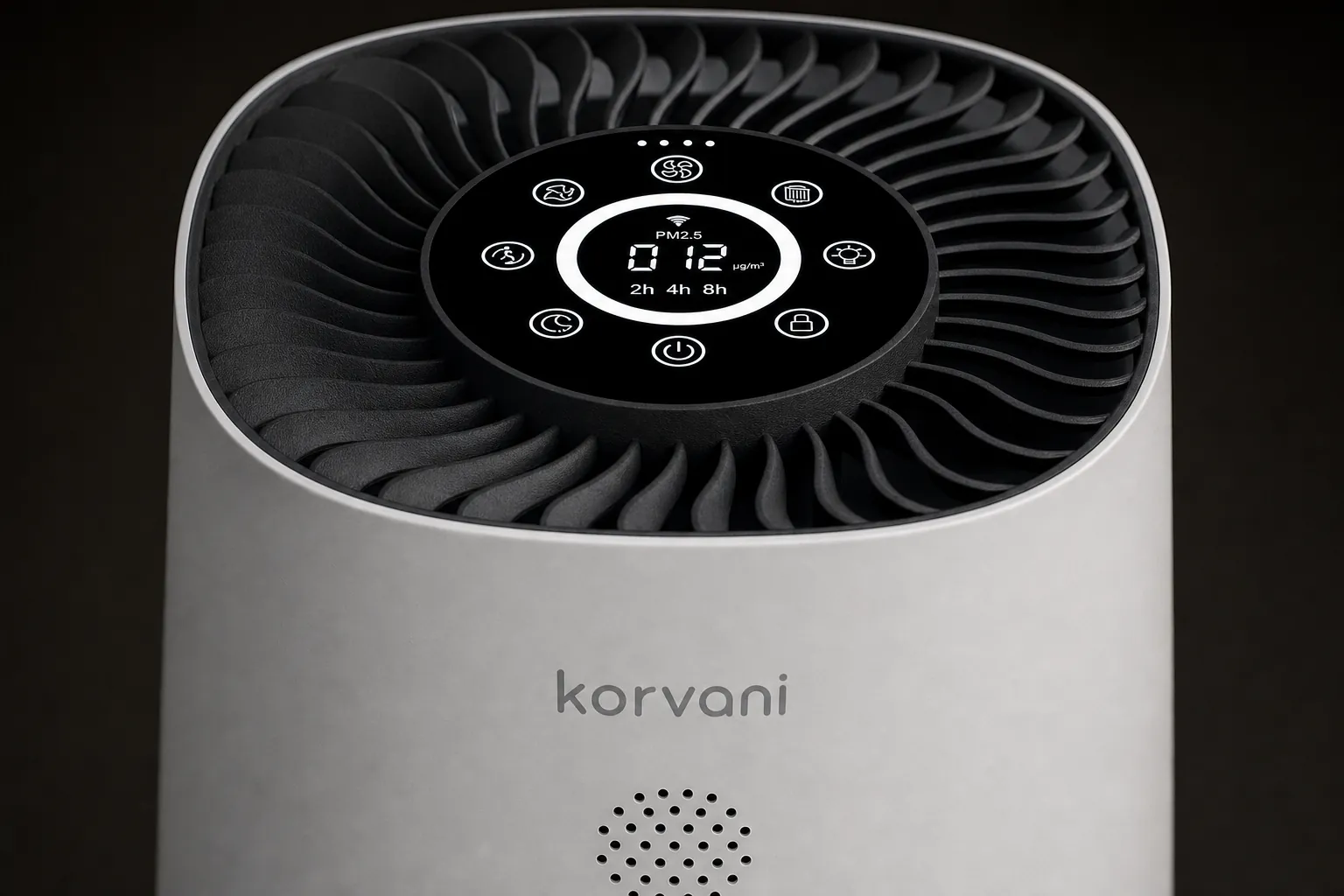 Touchdisplay bovenop met PM2.5-waarde en timer